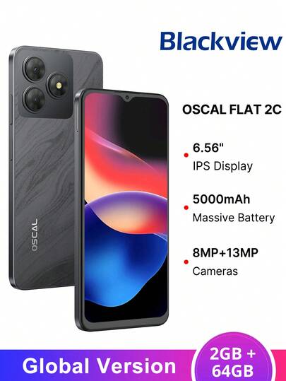 Blackview Blackview OSCAL FLAT 2C Smartphone Global Version 2GB+64GB Unisoc T603 Octa-Core Processor 6.56-Inch HD+ IPS Screen 13MP Rear Camera 8MP Front Camera 5000mAh Battery Android 14 193g Ultra-Light