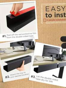 1 pieza Bandeja organizadora de cables de computadora, soporte de gestión de cables debajo del escritorio, caja ocultadora de cables sin necesidad de taladrar - Blanco - Ver 4