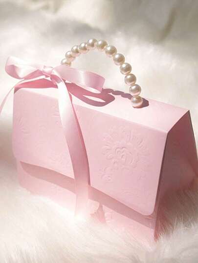 20/10 قطعة حقيبة هدايا مزينة بالؤلؤ الاصطناعي، حقيبة تغليف بسيطة للحفلات، صندوق هدايا مزين بمقبض من اللؤلؤ، علبة تغليف هدايا وردية فاخرة لعيد الحب والزفاف، علب هدايا مطبوعة بالزهور للتعبئة الصغيرة، أكياس هدايا صغيرة لحفلات الزفاف وأعياد الأم وأعياد الخريف وعيد الحب