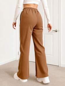 Girls' Soft & Comfortable Corduroy Straight Leg Pants, Elegant & Sweet Fashion Casual Outdoor Trousers, Spring/Autumn - Coffee Brown - View 5