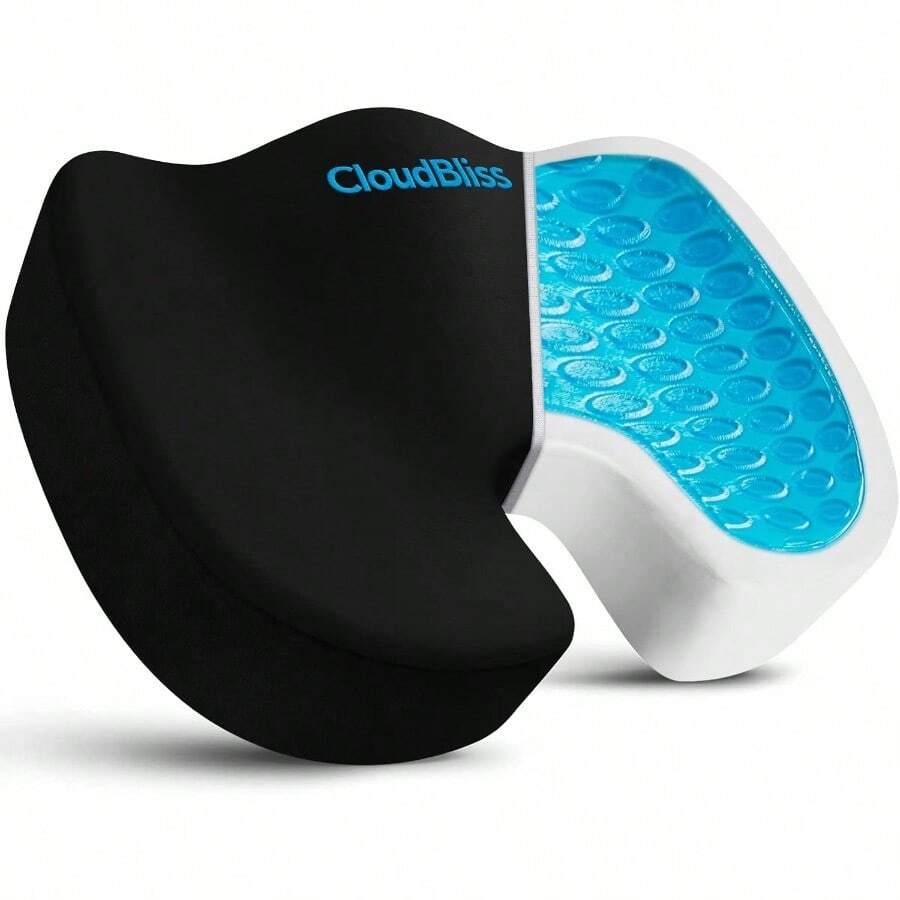 Gel Seat Cushion Cooling Gel Enhanced Memory Foam Ergonomic Seat Cushion Back Sciatica Coccyx Tailbone Pain Relief For Office Game Car Automotive Airplane Large Black - 黑色+大號 - 查看 1