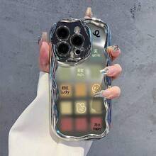 スマイルフォーラックグッドラックパターン電気メッキクリームウェーブシェル電話ケース 17 air/16E/16/15/14/13/12/11 Pro Max 16 Plus/16E用電話カバー、男性と女性に適しており、シンプルな個性、落下防止保護 - シルバー - チェックする 4