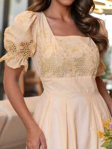 Luxury Midi Dress Lese Bodardo Elegant Short Sleeve - Beige - View 3