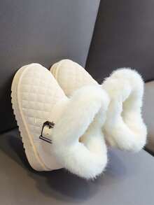 1双儿童软底防滑保暖内衬简约时尚圆头踝靴，休闲百搭冬季雪地靴 - 米色 - 查看 17