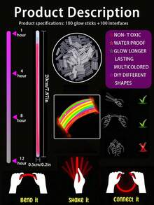 5-50支螢光棒，適合夜間派對，附連接器的發光舞棒，完美適用於嬰兒洗禮、寶寶生日派對、滿月慶祝 - 彩色 - 查看 6