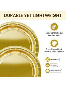 50/30/20/10/5 pièces Assiettes dorées, 9 pouces/7 pouces Assiettes rondes, Convient pour les desserts, salades, gâteaux, repas, vaisselle de saison, idéal pour Noël, Halloween, Pâques, Thanksgiving, cadeaux, fêtes de remise de diplômes, mariages, pique-niques