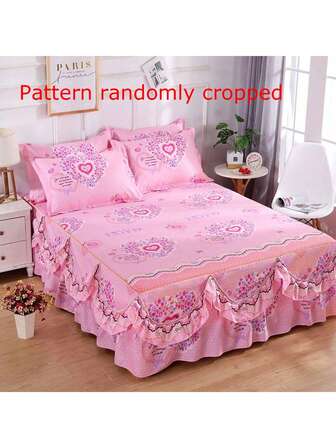 3入組床裙帶貝殼邊和2入組枕套套裝,吸汗和透氣,可機洗,加厚,拉絲和柔軟的織物,全面的包裹帶彈性帶和包邊床裙套裝,(1入組半身裙,2入組枕套),合適的適用於四季,家庭使用