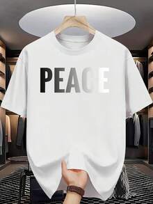 Camiseta de manga corta con estampado de letras para hombres de verano - Blanco - Ver 2