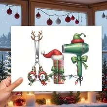 Festliche Friseur Weihnachtskarte mit Umschlag - Einzigartige Dankeskarte für Feiertage und Dankbarkeit für Friseure mit Vintage-Haartrockner-Design und Holly-Blatt-Illustration, perfekt für Weihnachten, Neujahr oder Geburtstagsfeiern, Feiertags-Grußkarte mit Holly-Blatt-Motiv, hochwertige Papierkarte, Weihnachts-Haarzubehör