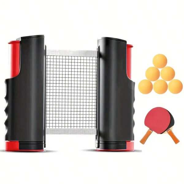 1 set Portable Kit d'entraînement de tennis de table, comprend un filet rétractable en noir/bleu, 2 raquettes et 6 balles, convient pour une utilisation intérieure et extérieure