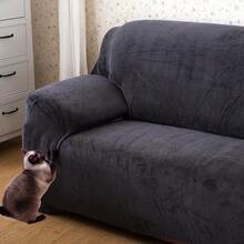 Soft Stretch Sofa Cover Thick Plush Slipcover Furniture 360° Full Protector Sofa Non-Slip With Elastic Bottom Washable - 深灰色 - 查看 5