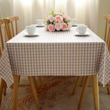 eluckya Rectangular Checkered Tablecloth, Stain-Resistant And Wrinkle-Resistant Washable Polyester PVC Tablecloth, Suitable For Table Decoration, Kitchen Decoration, Wedding Party, Autumn Picnic, Halloween Decoration, Christmas Decoration, Restaurant Tablecloth - Kaki caro nhỏ màu sáng - Xem 2