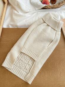 Solid Color Cable Knit Sweater, British Style Pet Clothing For Autumn/Winter, Cable Solid Color Turtleneck Dog Sweater, Cat Dog Pet Sweater