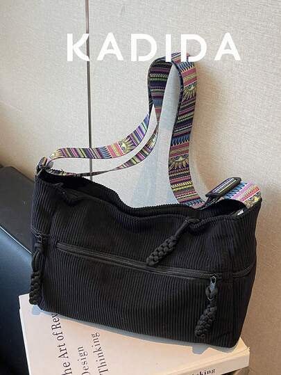 Letter Patch Decor Hobo Bag With Single Shoulder Bag And Crossbody Bag