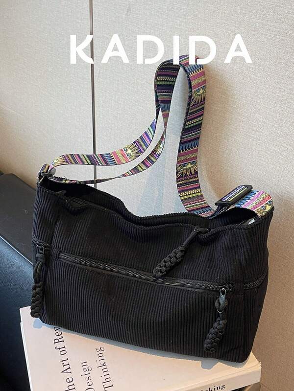 Bolso tipo hobo con parche de letra, con bolso de hombro individual y bolso cruzado