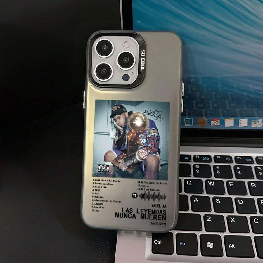 Funda de Teléfono del Cantante Popular Anuel AA para iPhone 17, 16, 15, 14, 13, 12, 11 Pro Max, X, XR, XS MAX Air 8, 7 Plus - Cubierta Trasera Mate Antigolpes - Negro - Ver 1