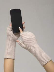 2 Paar einfarbige Acryl Fingerlose Handschuhe, warme gestrickte Halbfingerhandschuhe für Schule, Zuhause, Outdoor, Arbeit, Schreiben, Studenten, langer Bund, schlicht & modisch