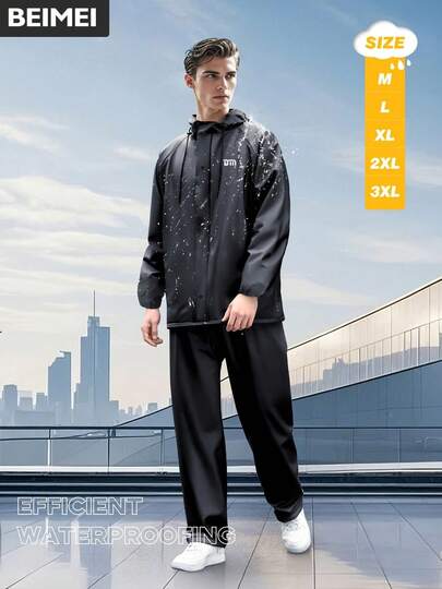 Men's BM Rainsuit, Detachable Heavy Duty Adult Motorcycle Raincoat And Pants Set, Black, Suitable For Cycling, Outdoor Work, Hiking