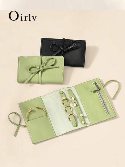 Oirlv 1 pieza Bolsa de almacenamiento de joyas de cuero PU, elegante bolsa de regalo de microfibra portátil, bolsa de almacenamiento adecuada para anillos, aretes, pulseras, collares