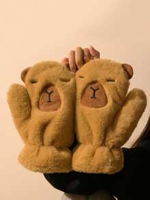 Five-Finger Warm Capybara-Shaped Hand Cover With Capybara Paw Pads, Soft Fur-Like Texture, Non-Elastic Snug Fit For Skiing, Snow & Cold Weather, Cute Animal-Themed Gift (Hand Washable) Winter Warm