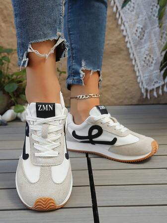 Plus Size Women's Sneakers, New Gump Shoes, Versatile Lace-Up Soft Bottom Comfortable Breathable Flat Simple Casual Trainers, Fashionable Outdoor Sports Shoes