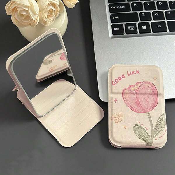 1pc Foldable High-Quality Vanity Mirror, Tabletop/Desk Makeup Mirror For Students, Portable Handheld Cosmetic Mirror