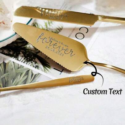 3pcs Customizable Stainless Steel Cake Cutter Set, Engraved, Suitable For Wedding, Birthday, Anniversary, Graduation, Bachelor Party, Wedding Favors, Multi-Functional,Party Top, Party Favors For Adults