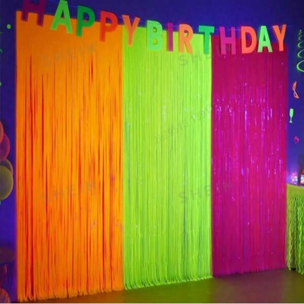 3 قطع/قطعة من إمدادات الحفلات المضيئة بالألوان، ستائر متعددة الألوان فلورسنت مع شرابات، مناسبة لتصوير التخرج والأعياد الميلاد والزفاف وحفلات عيد الميلاد