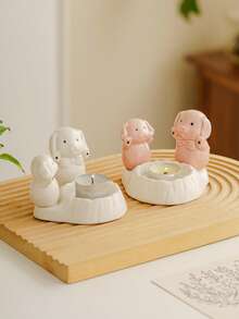 1 pieza Soporte de vela con diseño de animal de dibujos animados - Base para soporte de vela, decoración navideña, suministros para fiestas y vacaciones, artesanía de cerámica | Adecuado para el hogar, hotel, escritorio, decoración de vacaciones y fiestas, decoración del hogar, decoraciones navideñas, decoración de habitaciones de invierno - Multicolor - Ver 7