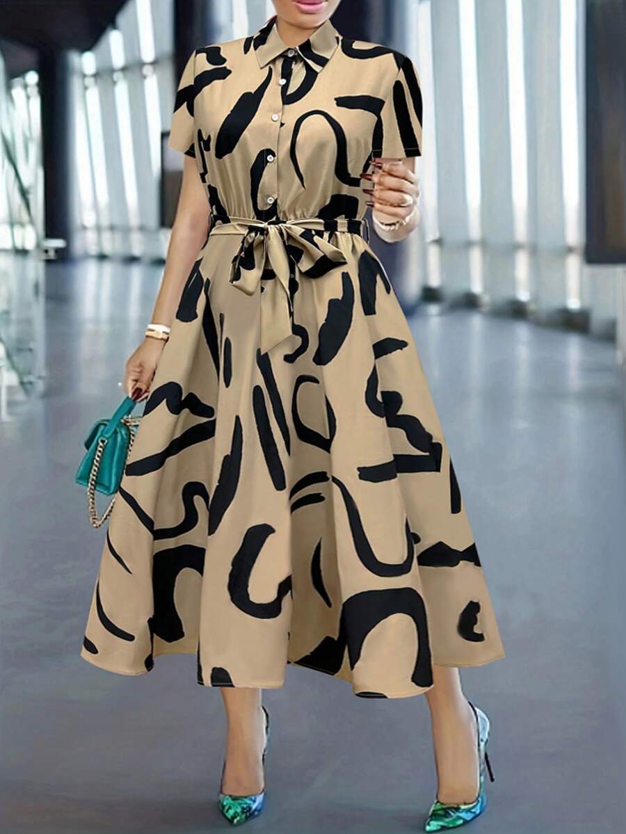 女士波西米亚风夏季连衣裙，女士夏季穿搭，优雅度假装扮 - 杏色 - 查看 1
