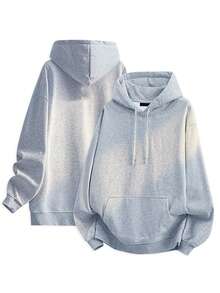 Blueplus Men's Basic Loose Fit Hoodie With Drawstring And Pocket, Skin-Friendly Fabric, Casual Relaxed Pullover For Fall Daily Commuting, Streetwear, Outdoor Sports, Or Leisure Wear - 淺灰色 - 查看 2