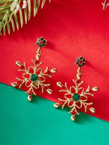 1 对圣诞雪花水钻耳钉，百搭日常佩戴，适合女性作为圣诞礼物 - 彩色 - 查看 3