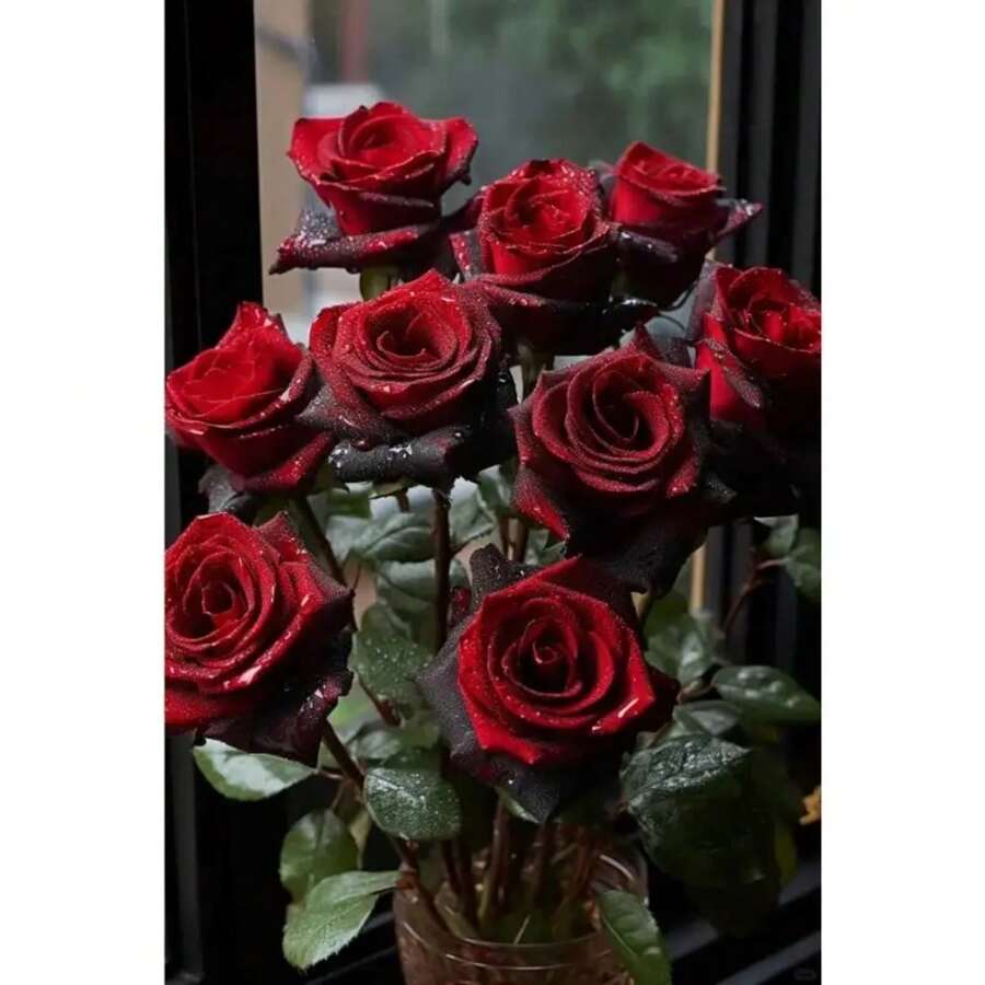 258 piezas Fácil de cultivar, alta tasa de esporulación y rosas rojas y negras, flores decorativas de larga duración, arbustos de rosas adecuados para regalos de plantación - 258 - Ver 1