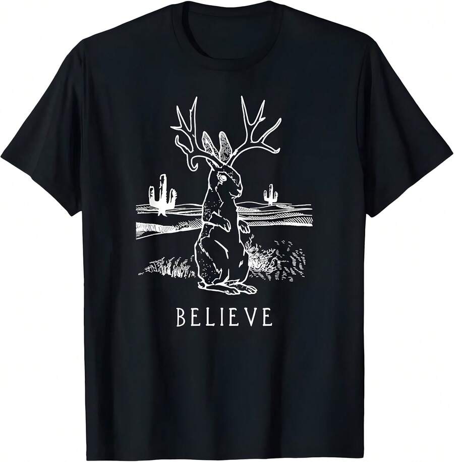 Believe Jackalope T Shirt, Cryptid Rabbit Bunny Tee Apparel T-Shirt