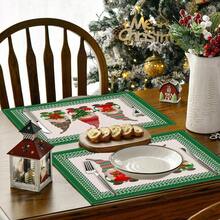 2/4/6pcs Christmas Happy Placemats, Gray Gnome Fantasy Snow Tree Branch Design Rectangular Placemats, 12x18 Inch, Suitable For Kitchen, Dining Room, Coffee, Party/Wedding Decor, Seasonal Winter Christmas Table Mats, Home Dining Table Decor, Party Decor, Christmas Decor, Holiday, Dining, Home Decor