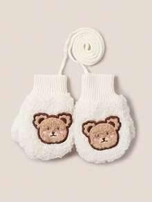1双婴儿可爱熊毛绒吊带保暖冬季手套 - 1Pair - 查看 3