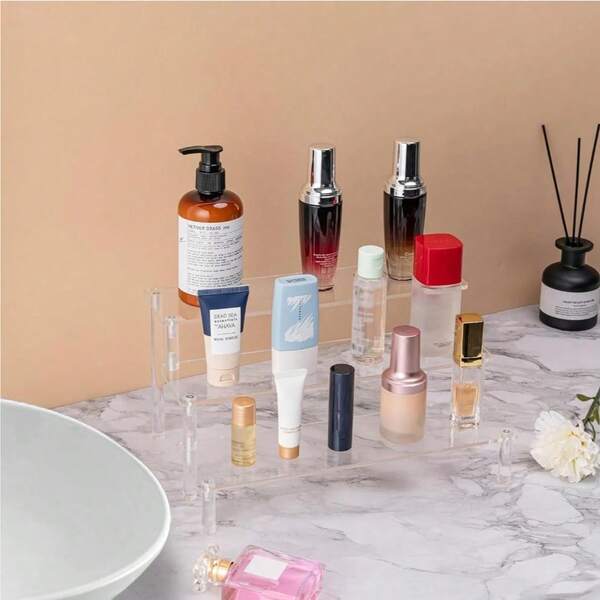 1pc Acrylic Ladder Display Stand, 3-Tier Trapezoidal Display Stand, Home Storage Display Stand Jewelry Cosmetics Display Stand, Multi-Layer Organizer Transparent Display Stand Cake Stand Perfume Rack
