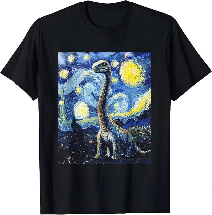 Brachiosaurus Dinosaur Dino - Van Gogh Style - Starry Night T-Shirt