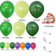 152pcs Game Theme Balloon Arch Set, Including Pizza Foil Balloon, Dark Green, Light Green, Purple, Orange, Bright Pink And Blue Latex Balloons, Suitable For Birthday Party, Baby Shower, Family Gathering And Cartoon Turtle Theme Party Supplies - Multicolor - View 3