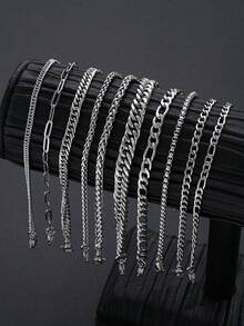 Set de 10 brățări din oțel inoxidabil, stil punk simplu, accesoriu casual pentru bărbați, cupluri, prieteni, vacanță, întâlnire, purtare zilnică, petrecere