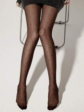 Women's Sensual Black Sheer Jacquard Polka Dot Tights/Pantyhose Suitable For Autumn And Winter Thickened Thermal Lined Homewear, Everyday Casual, Office Wear Women's Hosiery