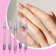 5Pcs Set Pink Dual Ended Rhinestone Nail Art Silicone Pen Sculpture Pen 3D Flower Carving DIY Manicure Brush Nail Dotting Pen,Nail Brush,Nail Art Tools,Nail Art Brushes. - 粉色 - 查看 4