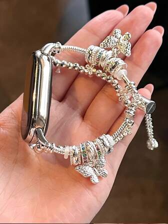 1 Female Summer Vacation Style, Chinese Style Silver Metal Butterfly Strap, Suitable For Band 8 Pro/9 Pro,For Mi Band 3/4/5/6/7,8/8 NFC/9/9 NFC/10/10 NFC, For Redmi Watch4/Watch5