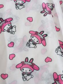 SANRIO 三麗鷗 1件女款白色 MY MELODY 可愛數位印花V領對比蕾絲側開衩透視網紗露背荷葉邊性感娃娃裙內衣洋裝 - 粉色 - 查看 4