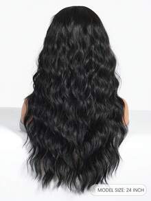 24 Zoll schwarze mittelgescheitelte lange lockige Haare, elegante Damenperücke, hitzebeständige synthetische gewebte Perücke, perfekt für Urlaubsreisen, Partys, Rollenspielakteure, Halloween und Weihnachten Alltagskleidung, Halloween Perücke, Mädchen Urlaubsgeschenk