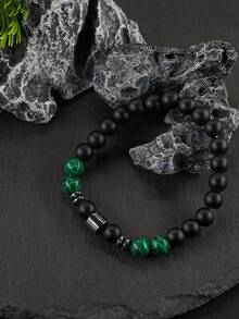 Men's Fashionable Hematite Protection Bead Bracelet, Lapis Lazuli & Tiger's Eye & Malachite Healing Confidence Jewelry, Halloween Gift, Christmas Gifts For Father, Husband, Son