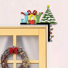 1 bucată de decor de colț pentru ușă din lemn de Crăciun, pandantiv vesel de Crăciun și brad de Crăciun, potrivit pentru decorarea colțului ușii din față a casei de Crăciun, pandantiv de decorare pentru petrecere de festival