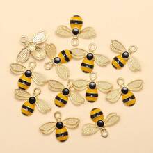 10pcs Cute Rhinestone Bee Shaped Zinc Alloy Oil Drip Diy Jewelry Pendant For Earrings, Necklace And Other Accessories
