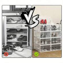 12pcs Thickened Clear Shoe Boxes With Lid, Foldable Stackable Free Combination Shoe Rack, Plastic Sneaker Container, Space Saving Storage Organizer For Entryway, Bedroom, Home, Dorm Shoe Organization Modern Shoe Storage Durable Plastic Box Shoe Storage Organizer Stacked Into A Shoe Rack Shoe Cabinets