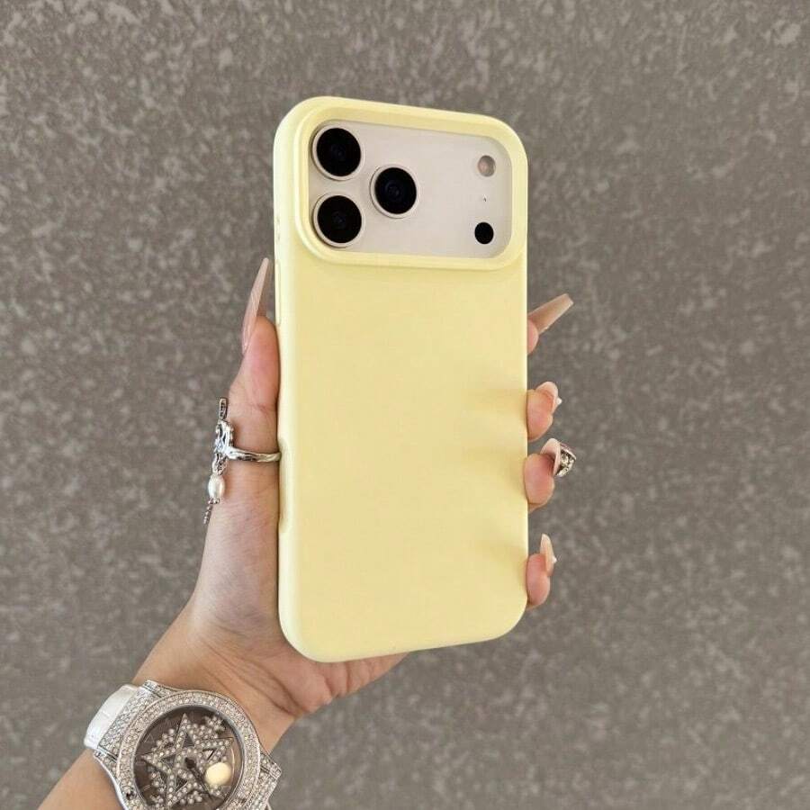 Simple Silicone Large Hole Soft Phone Case, Compatible With 17/17Pro/17Pro Max/17Air/ 16 15 14 13 12 11 Pro Max Fashion Case - Yellow - View 1